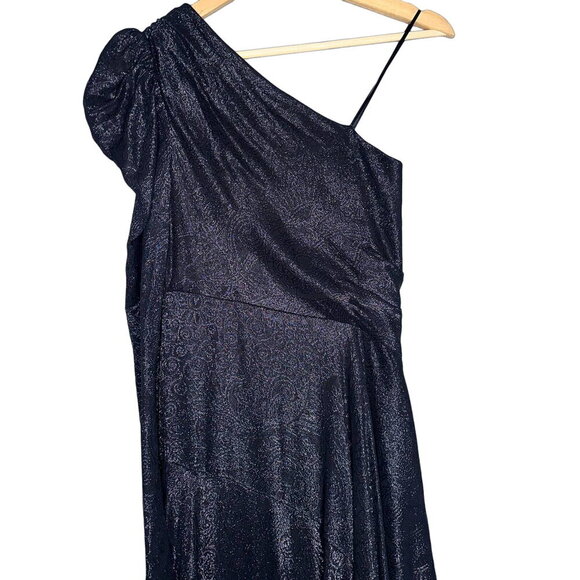 AMUR Esmerelda Asymmetric One-Shoulder Shimmer Maxi Formal Gown Black Size 0 - Picture 11 of 13